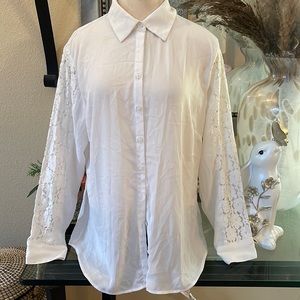 New York and company white long sleeve blouse